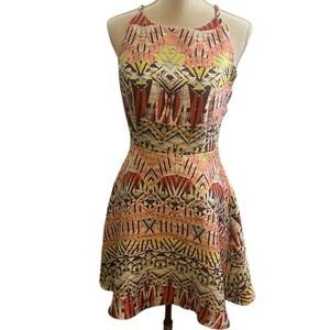 Juniors Multicolored Large Mini Halter Dress CrissCross Adjustable Back
